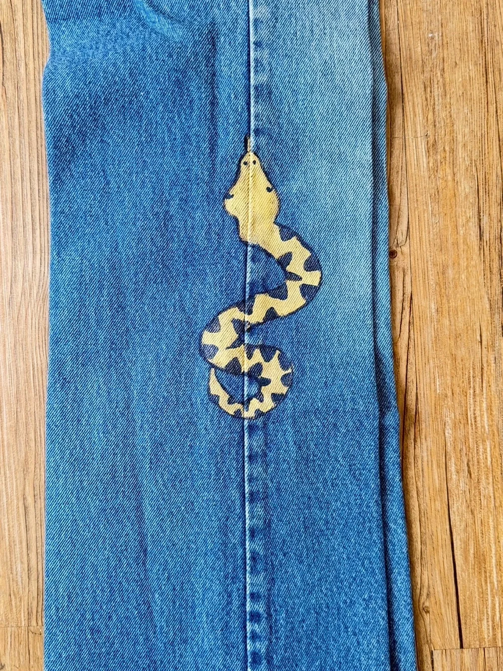 Vintage Levi’s 517 Bootcut Jeans 29x30 USA Orange Tab Handpainted Snake OOAK
